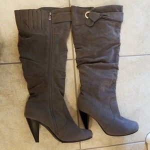 Grey Mid Calf Low Heel Boots